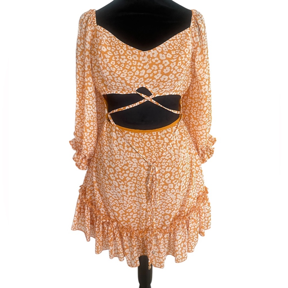 Floral Orange,white,adjustable cris cross cut out,mini,ruffle,Dress Large - Picture 7 of 7